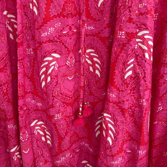 Figue Indira Batik Print Tiered Ruffle Hem Maxi Dress Pink XL - Picture 7 of 9